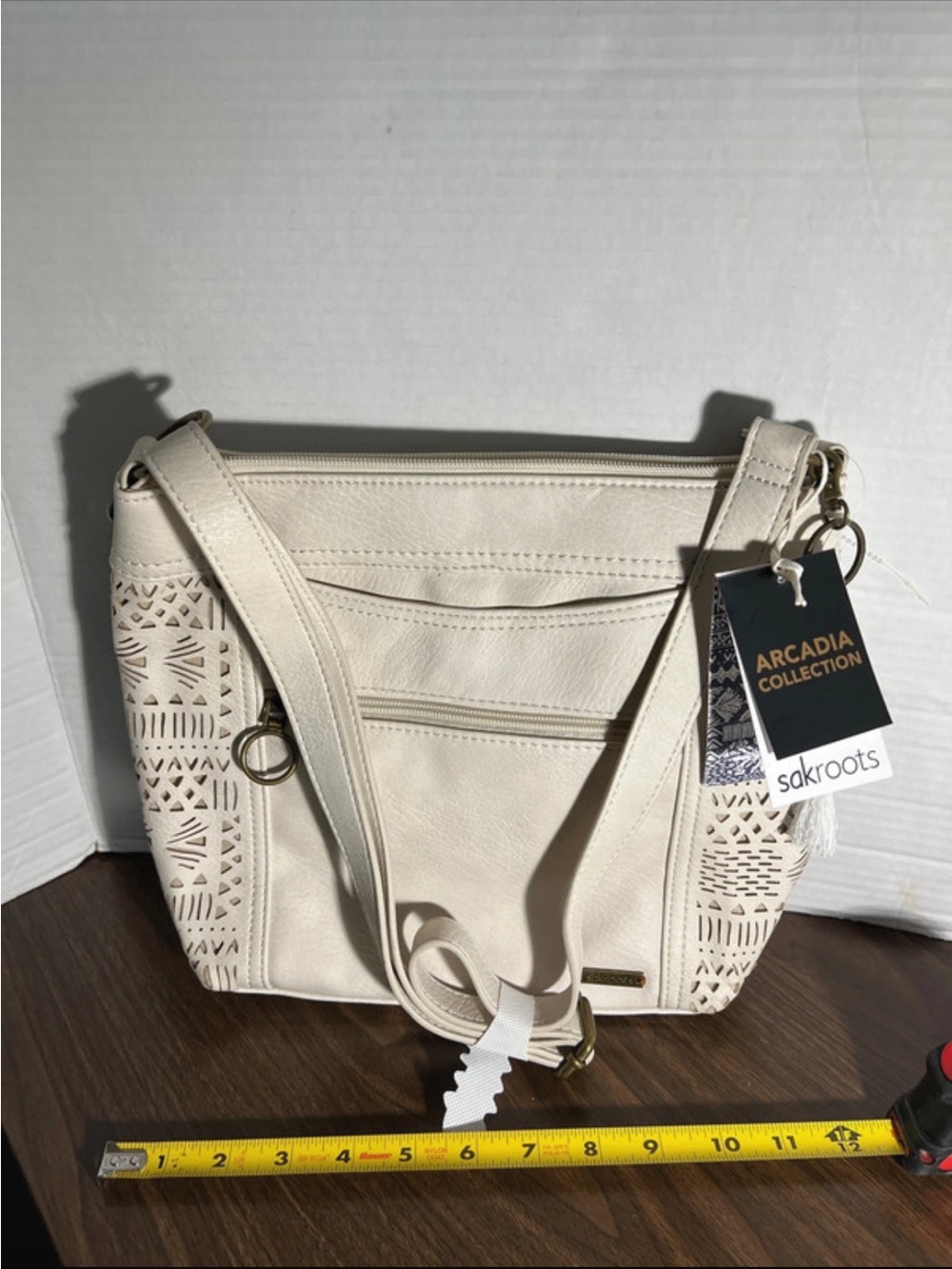Sakroots Arcadia Collection Cream Laser-Cut Shoulder Bag